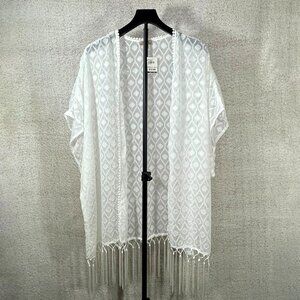 Lavish Plus White Sheer Fringe Kimono Duster NWT 3XL